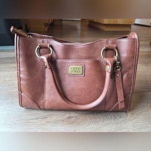 Frye & Co Faux Leather Cognac Handbag Purse Shoulder Bag